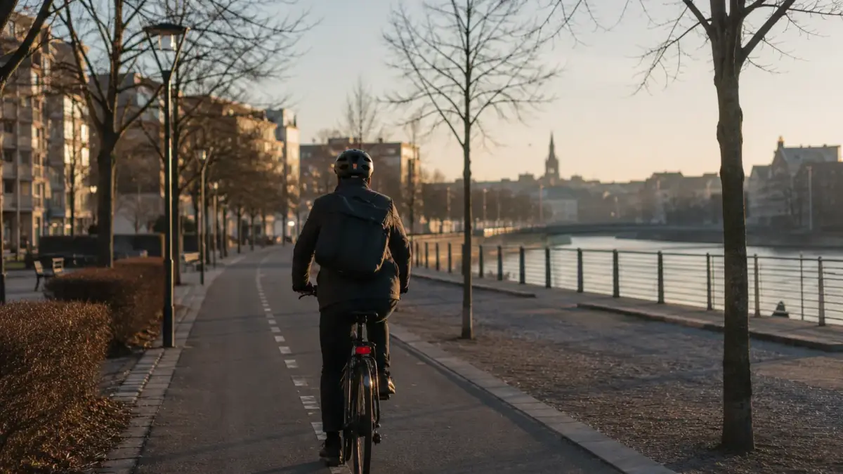 Person som cykelpendlar en morgon.